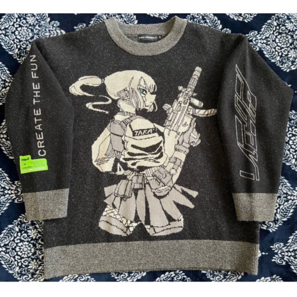 Rare TAKA Original Eternet 001 Anime Girl Knit Jumper Sweater Medium Streetwear